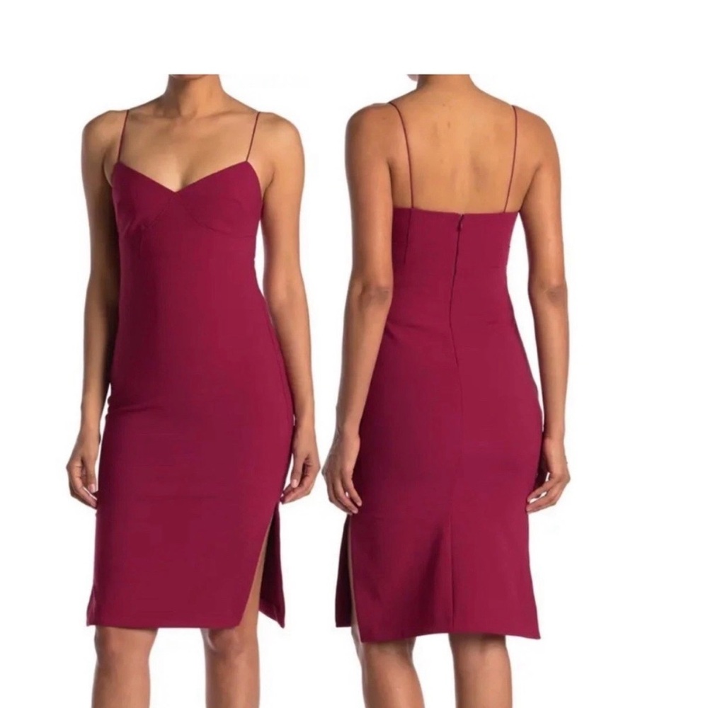Likely Wine Red Midi Spaghetti Strap Fitted Cocktail Dress Size 0 NWT